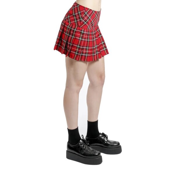 Womens Red Pleated Skirt - Picture 2 of 5